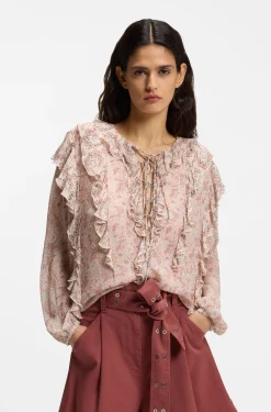 Regular-fit blouse in printed crepe Georgette with ruffles