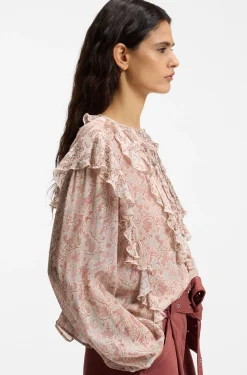 Regular-fit blouse in printed crepe Georgette with ruffles