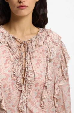 Regular-fit blouse in printed crepe Georgette with ruffles