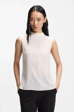 Regular-fit blouse in sandwashed silk with tie neck