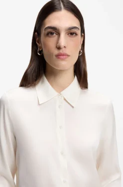 Regular-fit blouse in stretch-silk satin