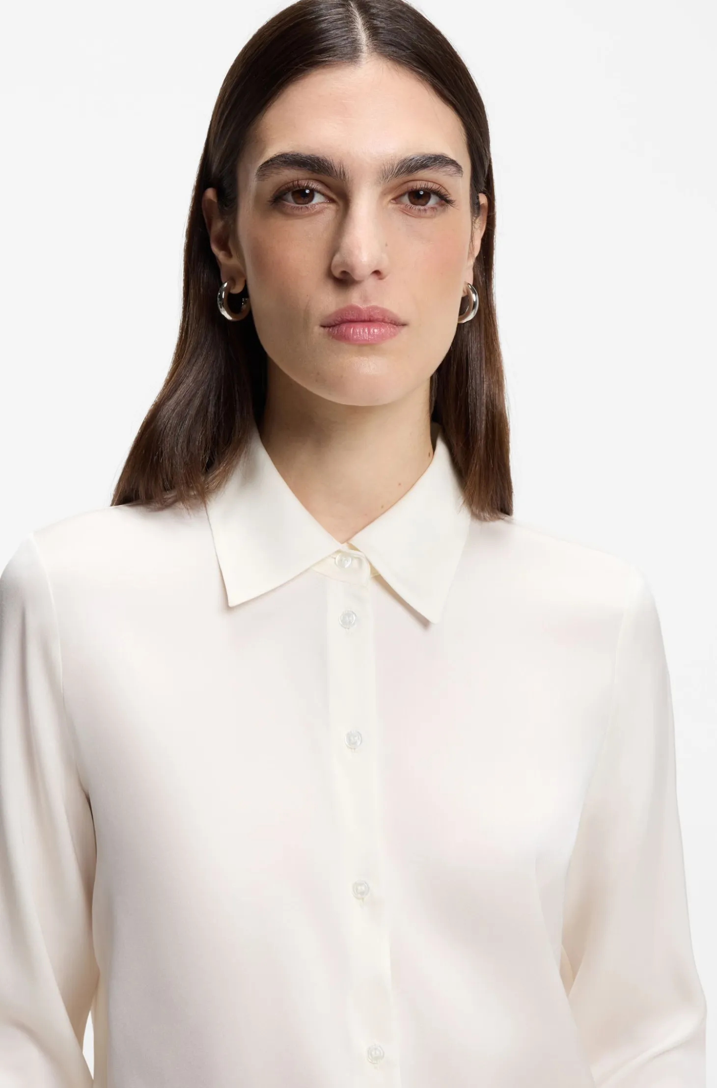 Regular-fit blouse in stretch-silk satin