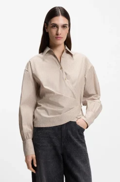 Regular-fit blouse in striped cotton canvas