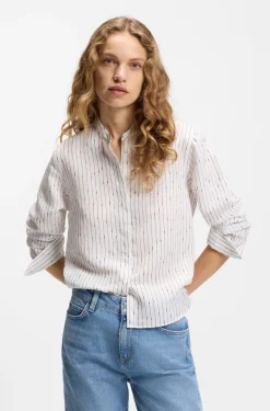Regular-fit blouse with broken stripe
