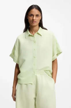 Regular-fit blouse with rolled cuffs