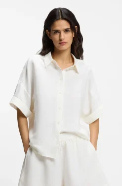 Regular-fit blouse with rolled cuffs