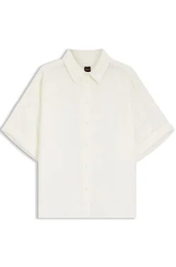 Regular-fit blouse with rolled cuffs