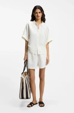 Regular-fit blouse with rolled cuffs