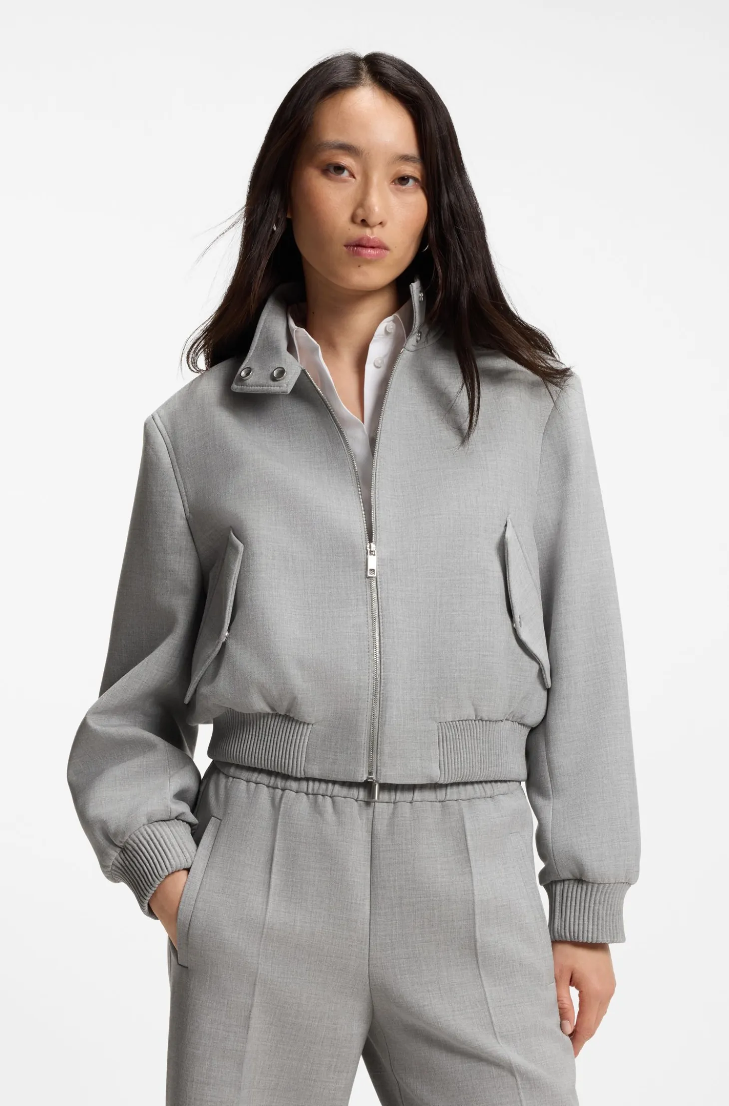 Regular-fit bomber jacket in melange stretch twill