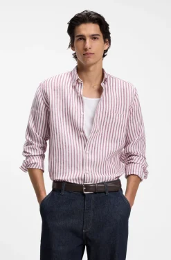 Regular-fit button-down shirt in striped linen