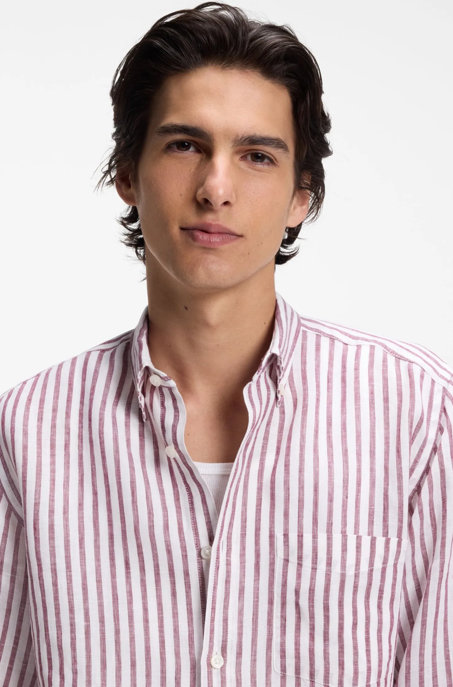 Regular-fit button-down shirt in striped linen