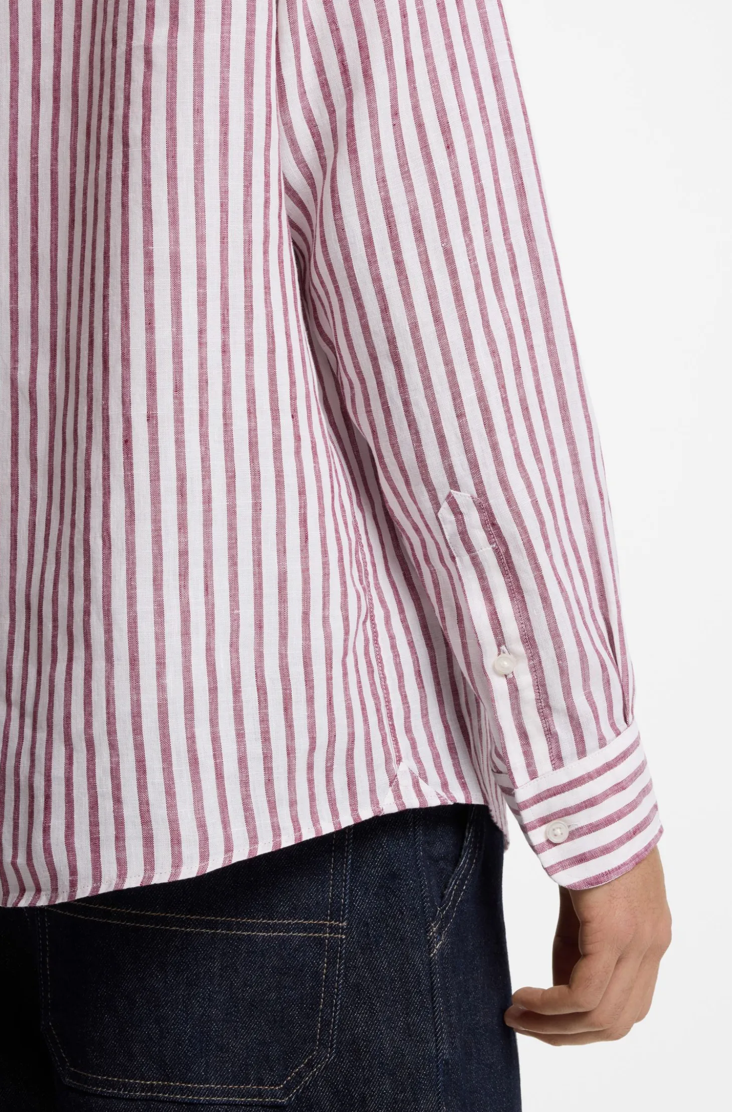 Regular-fit button-down shirt in striped linen