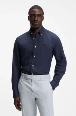Regular-fit button-down shirt in linen