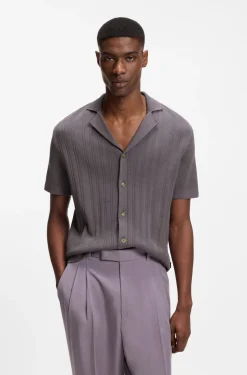Regular-fit cardigan in striped cotton