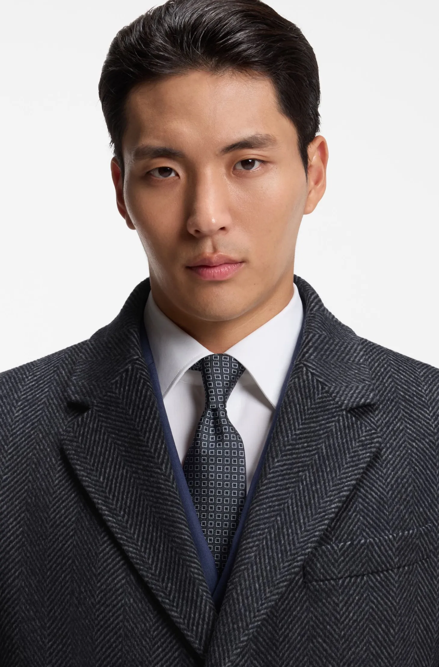 Regular-fit coat in herringbone wool with cashmere
