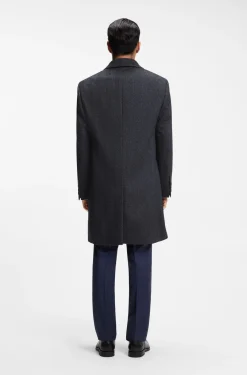 Regular-fit coat in herringbone wool with cashmere