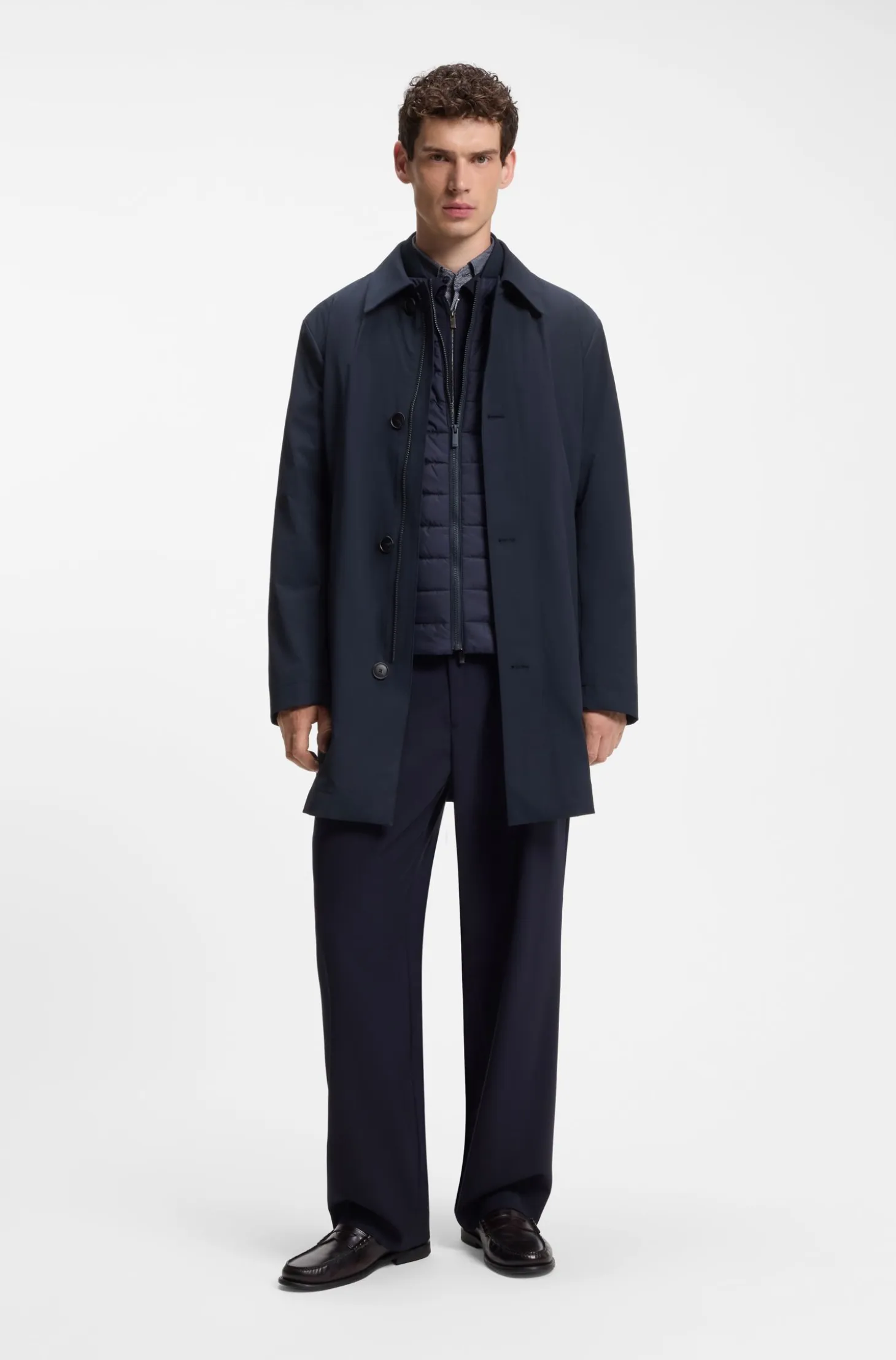 Regular-fit coat in patterned stretch fabric