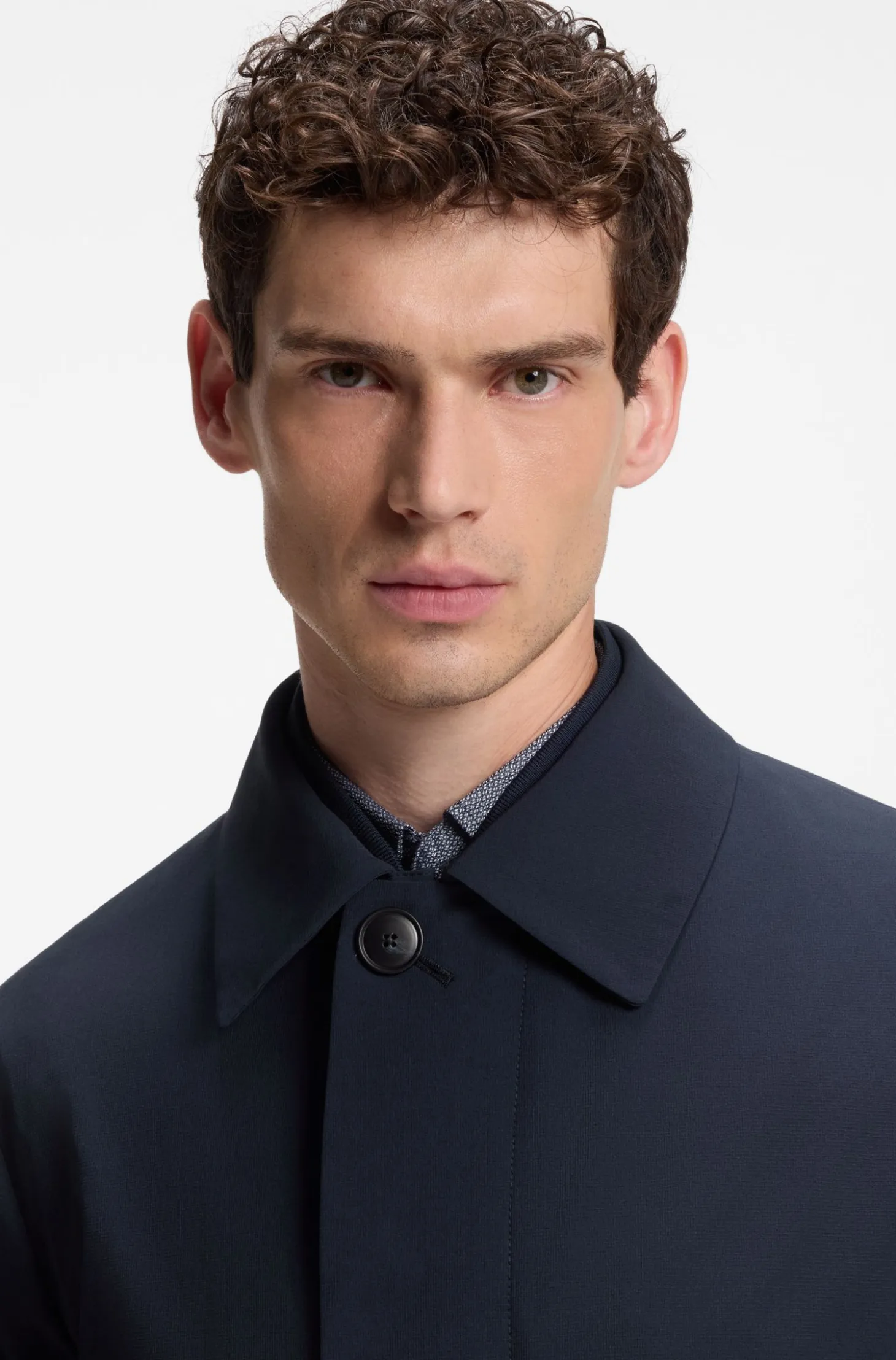 Regular-fit coat in patterned stretch fabric