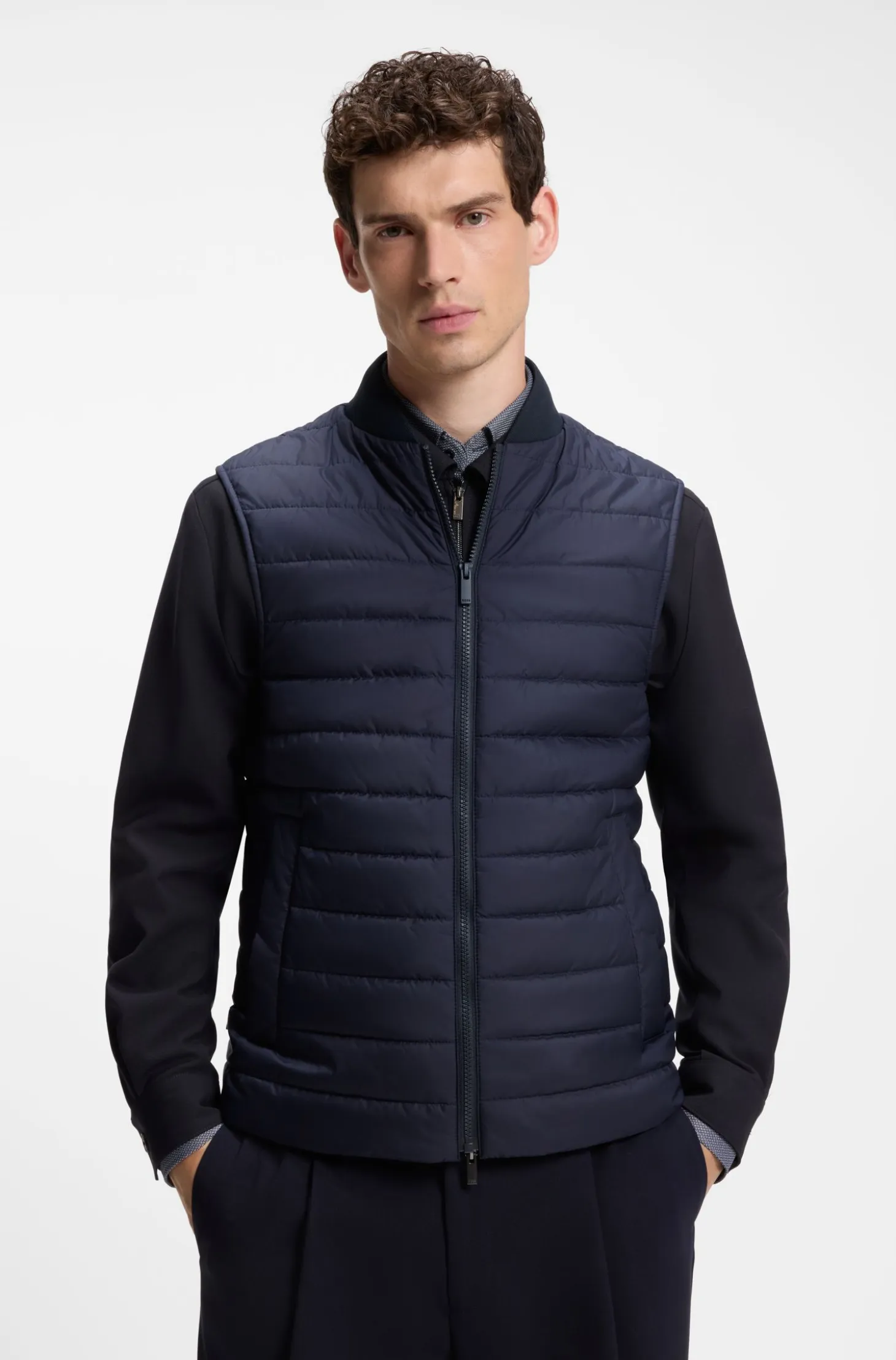 Regular-fit coat in patterned stretch fabric