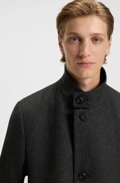 Regular-fit coat in wool-blend twill