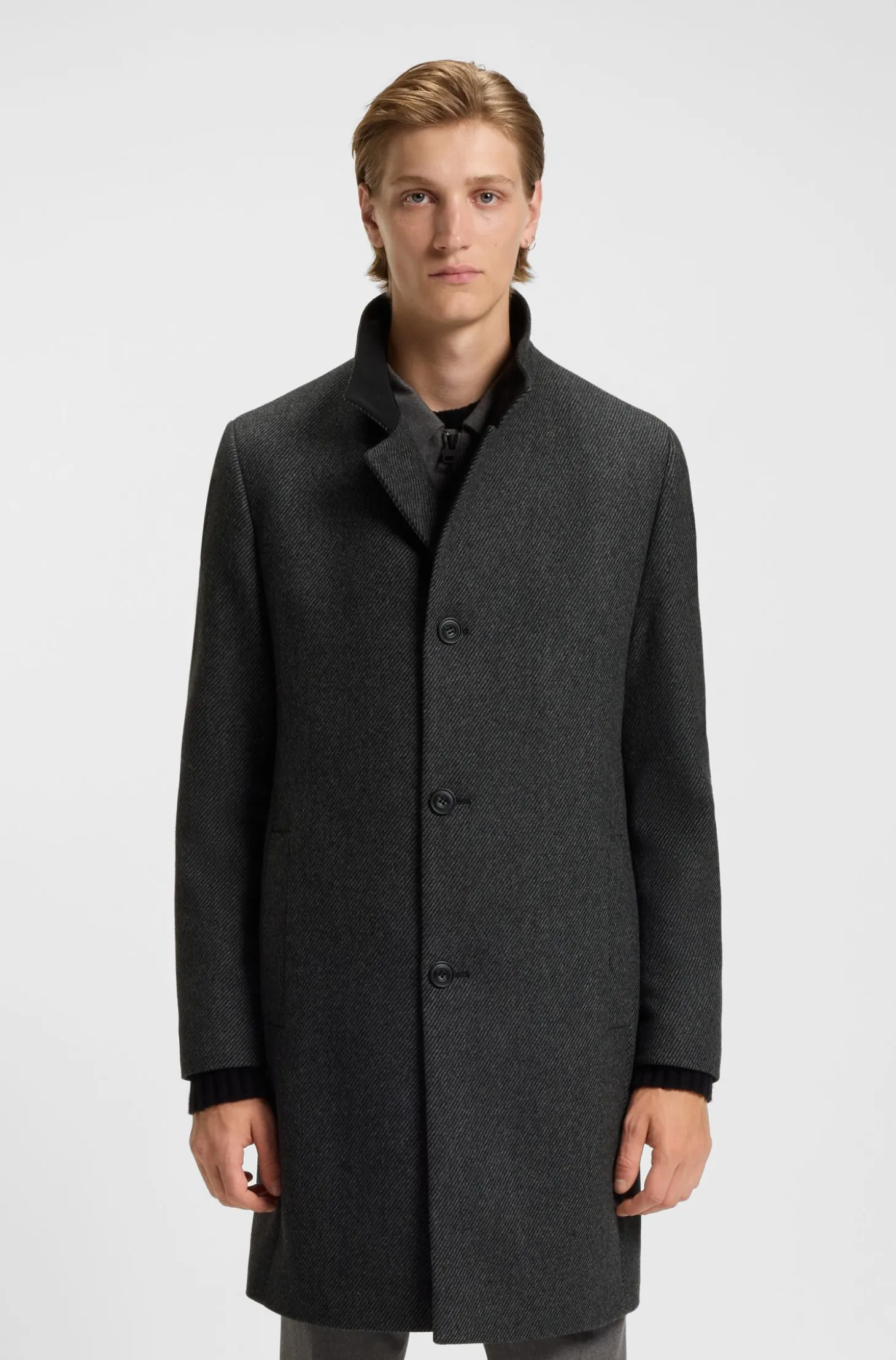 Regular-fit coat in wool-blend twill