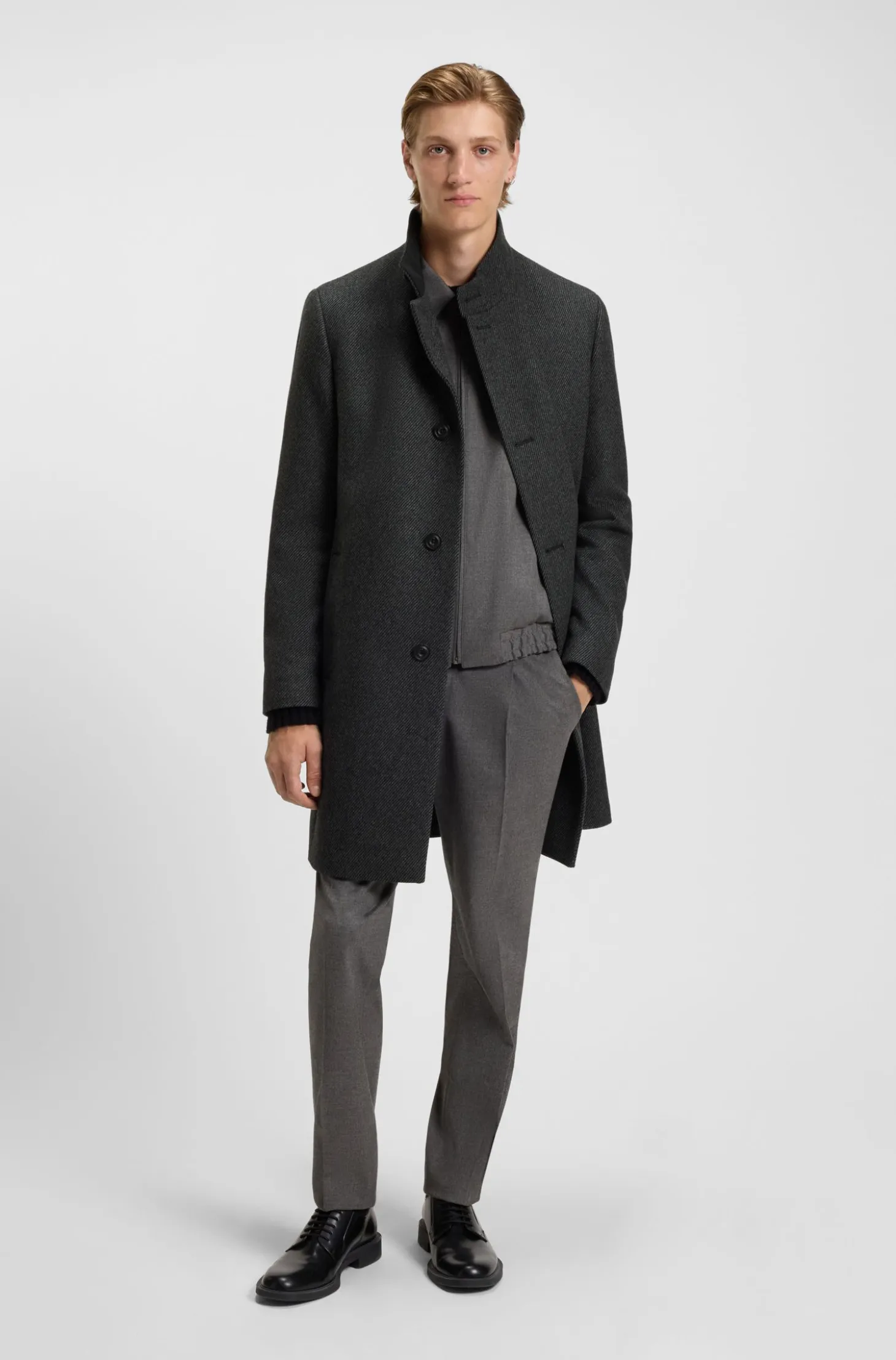 Regular-fit coat in wool-blend twill