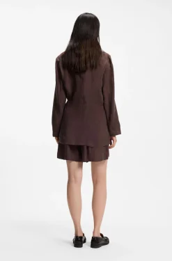 Regular-fit collarless jacket with drawstring waist