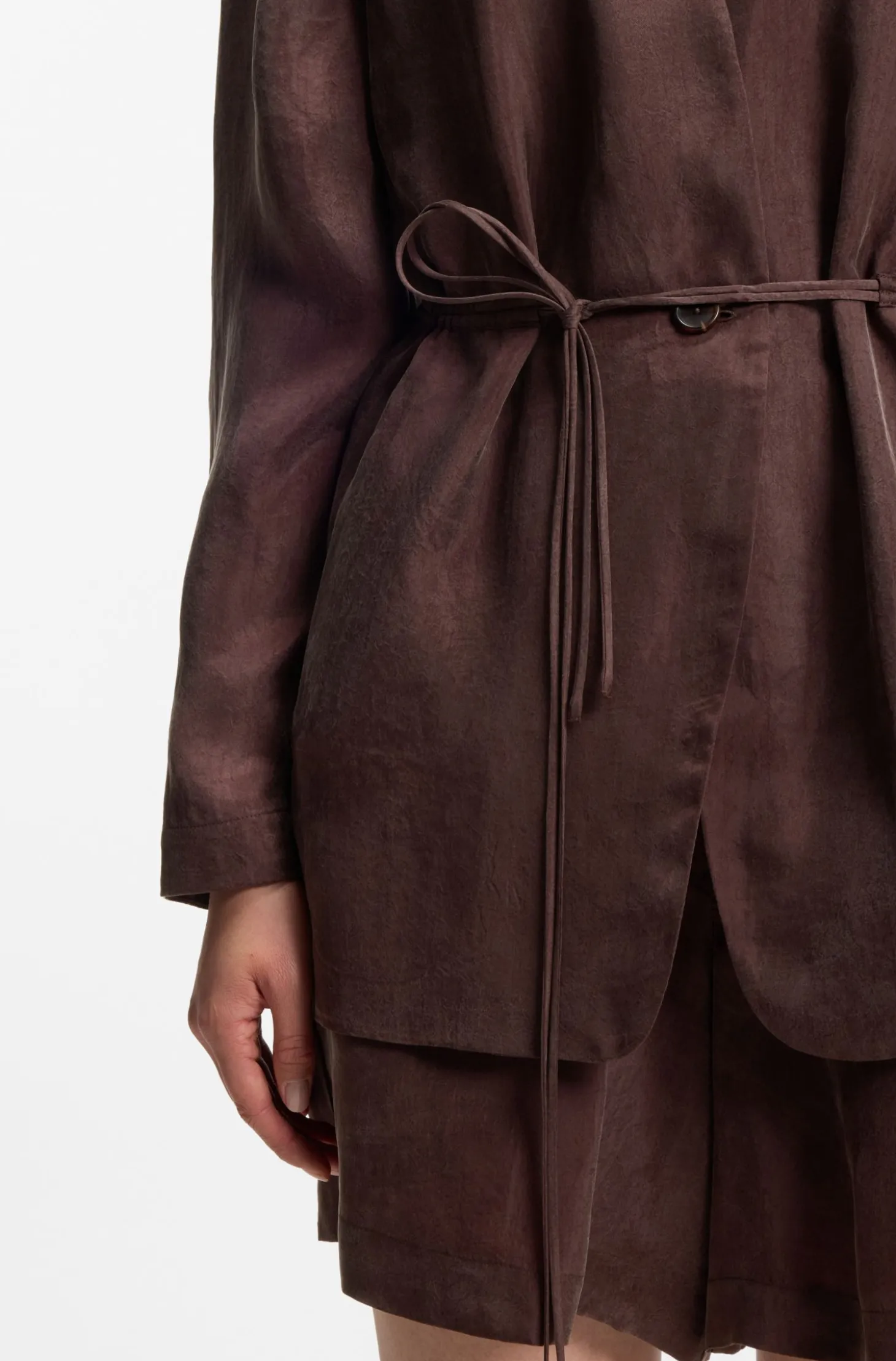 Regular-fit collarless jacket with drawstring waist