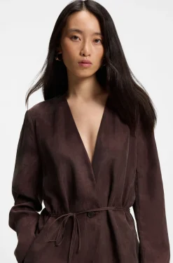 Regular-fit collarless jacket with drawstring waist