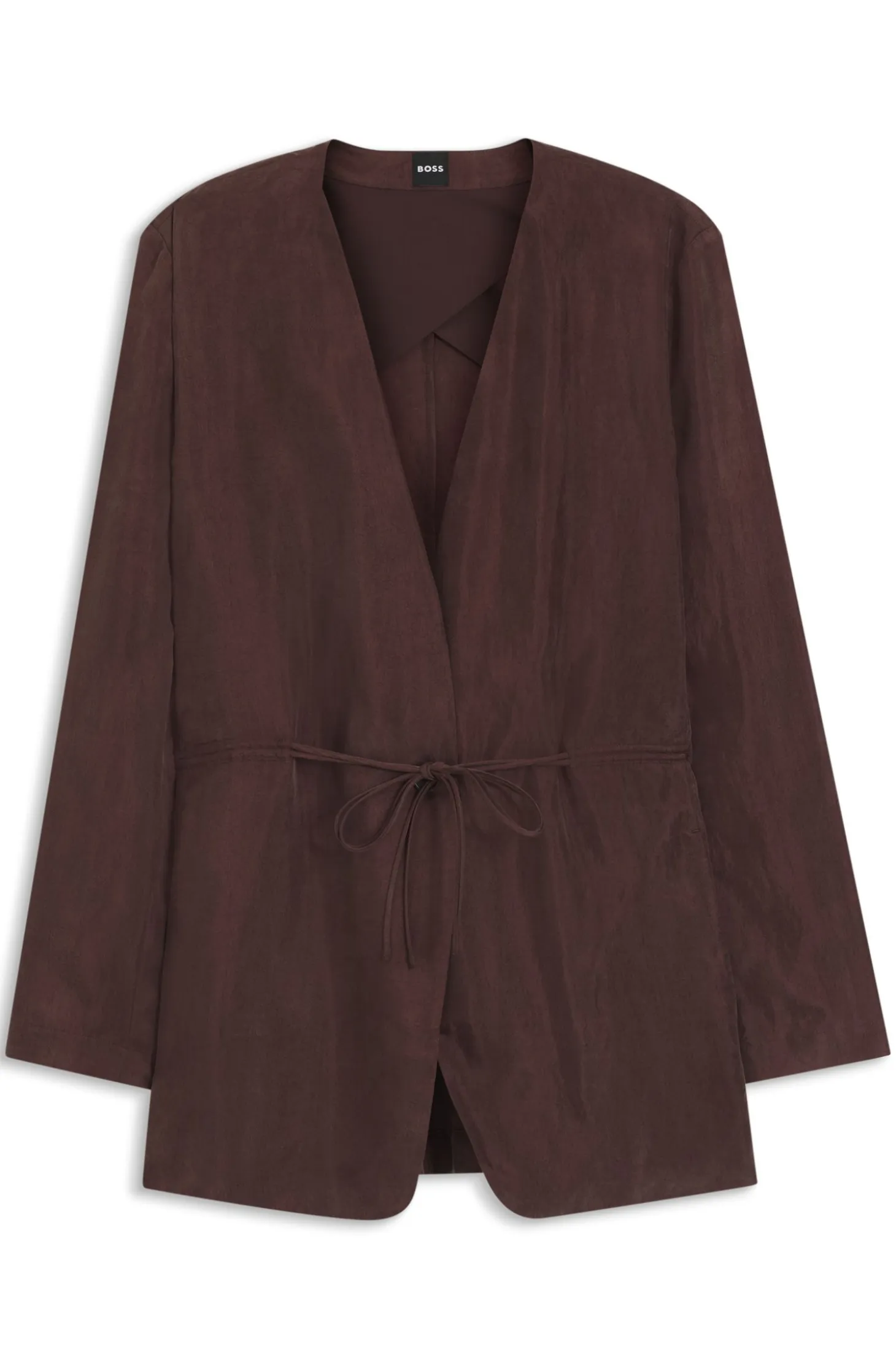 Regular-fit collarless jacket with drawstring waist