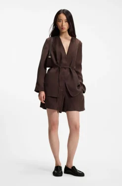 Regular-fit collarless jacket with drawstring waist