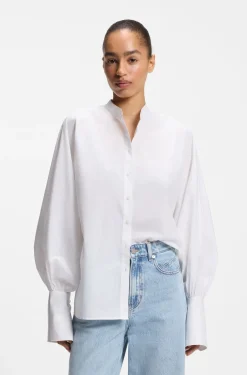 Regular-fit cotton-poplin shirt with kimono sleeves