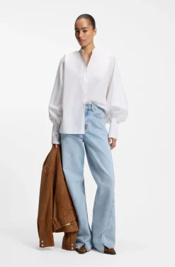 Regular-fit cotton-poplin shirt with kimono sleeves