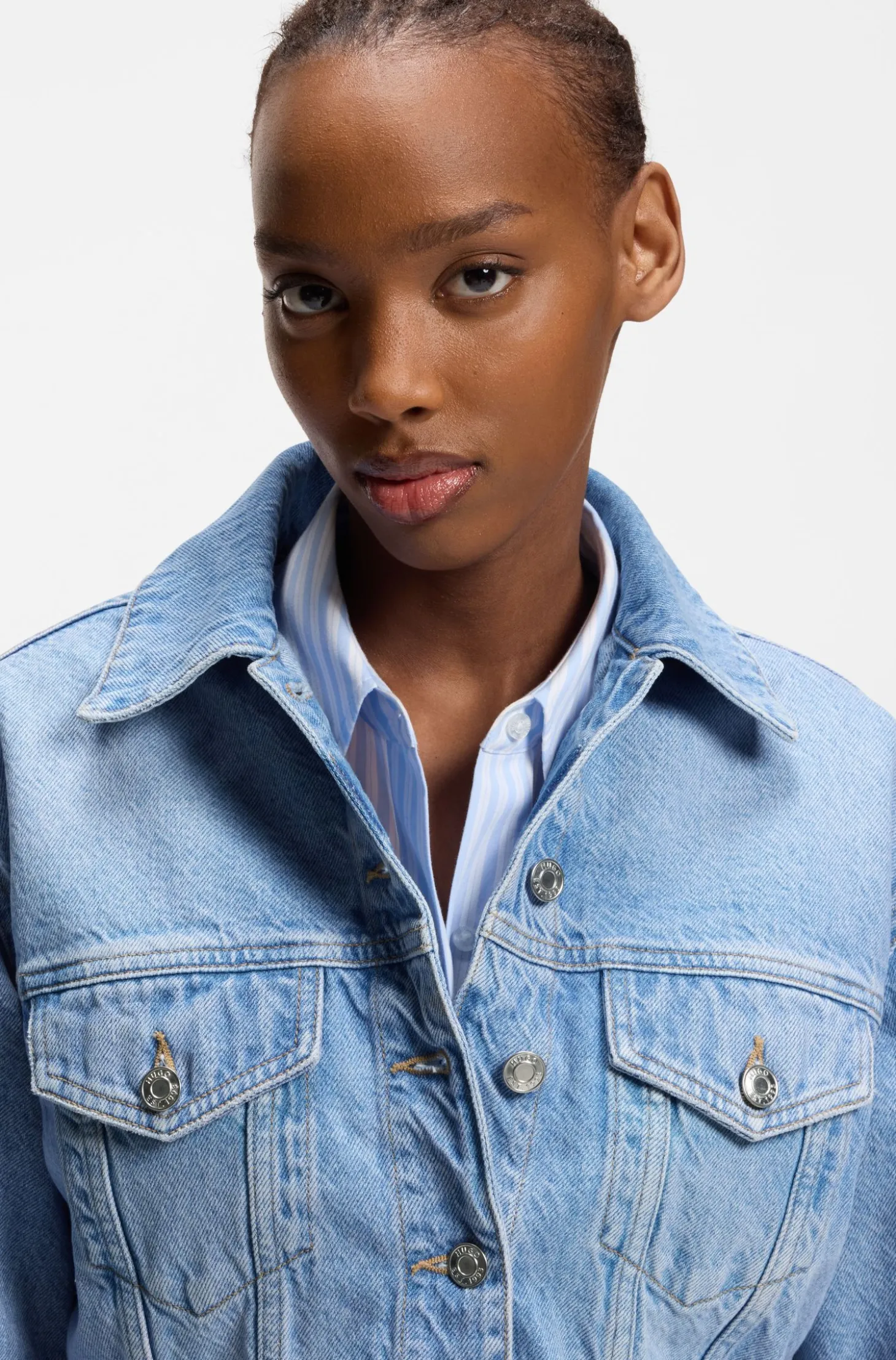 Regular-fit jacket in bright-blue denim