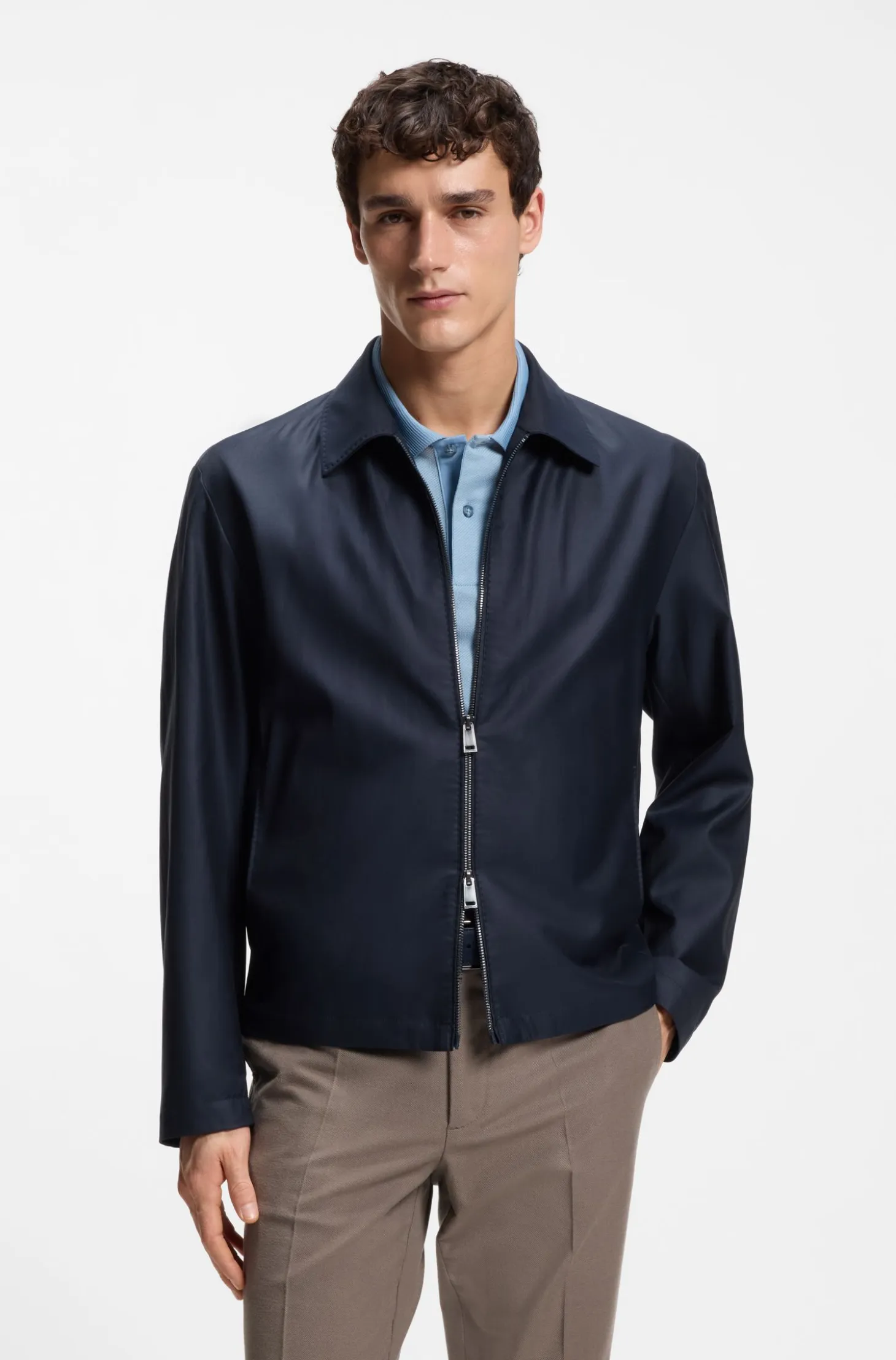Regular-fit jacket in water-repellent coated fabric