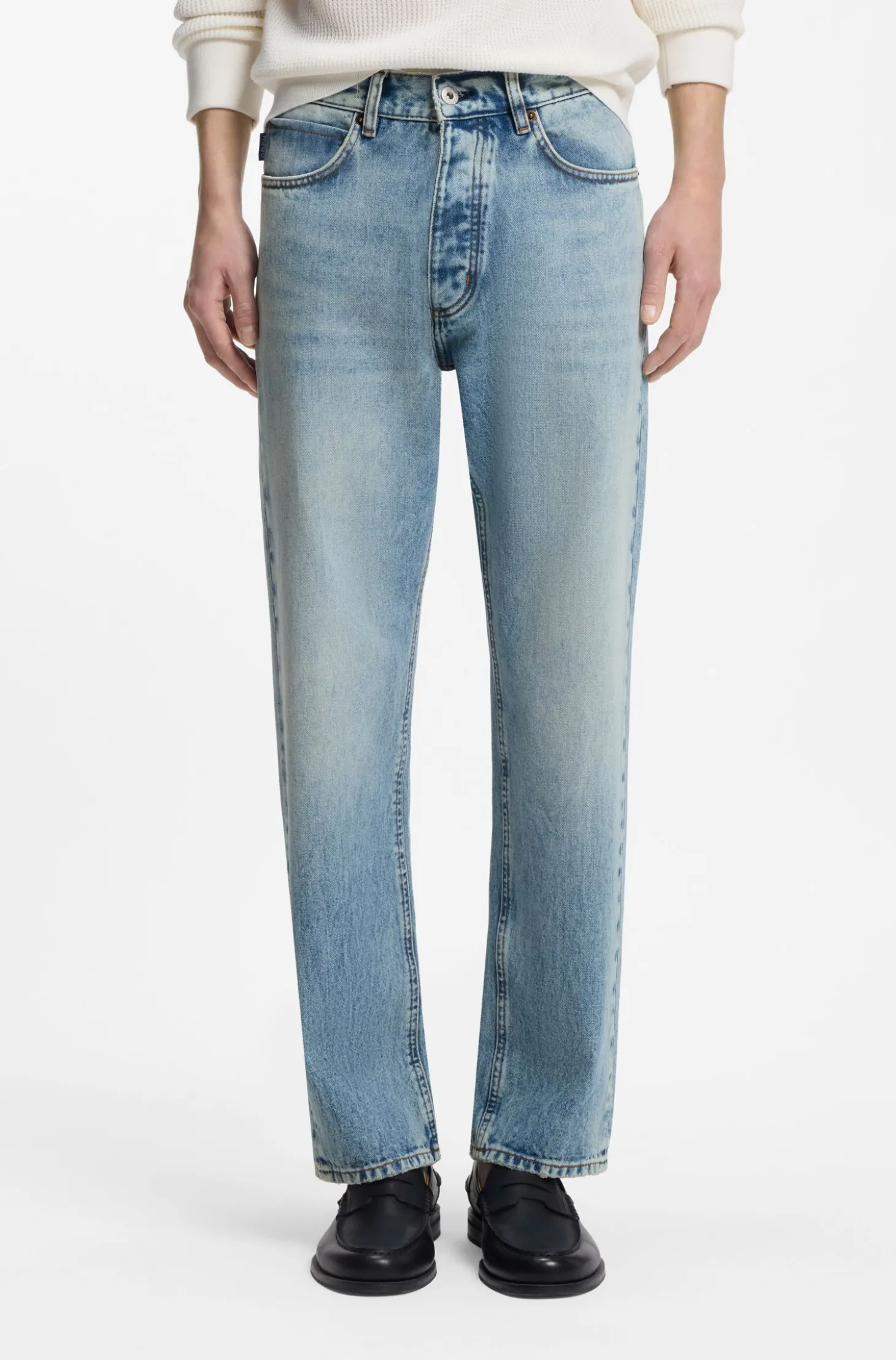 Regular-fit jeans in bright-blue broken-twill fabric