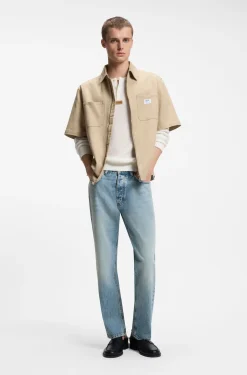 Regular-fit jeans in bright-blue broken-twill fabric