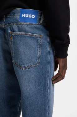 Regular-fit jeans in mid-blue stonewashed cotton denim