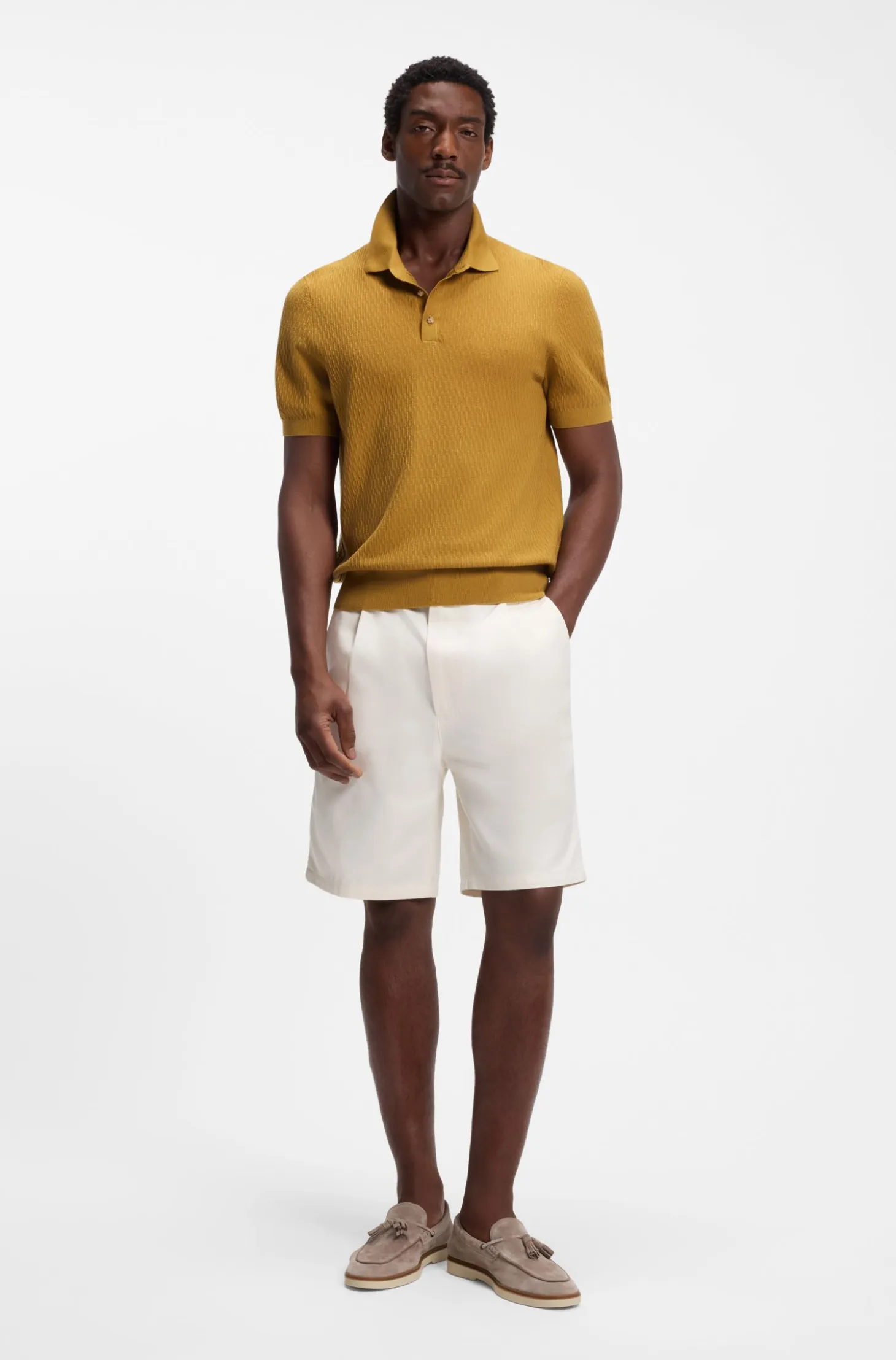 Regular-fit knit polo in structured fabric