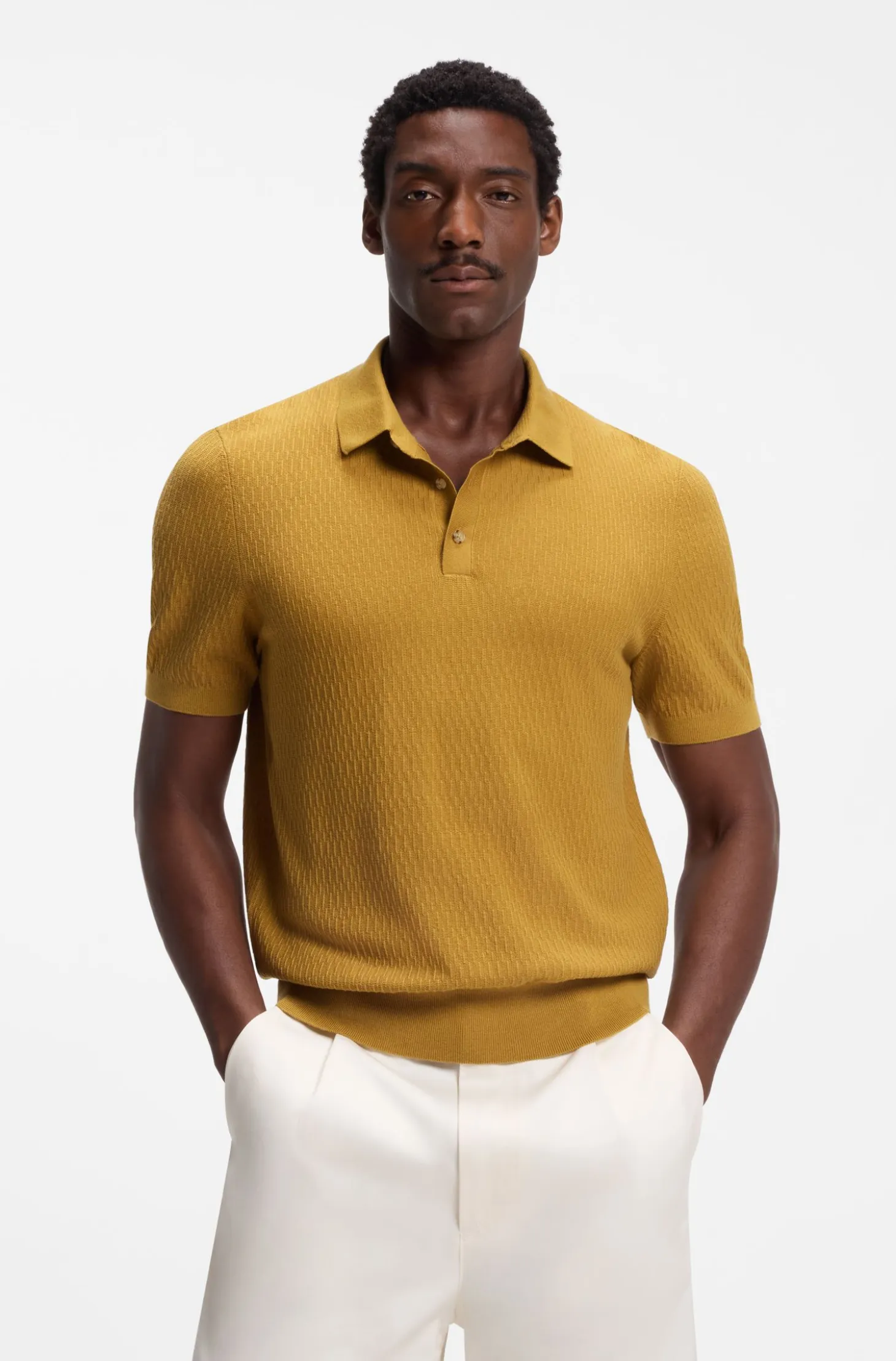 Regular-fit knit polo in structured fabric