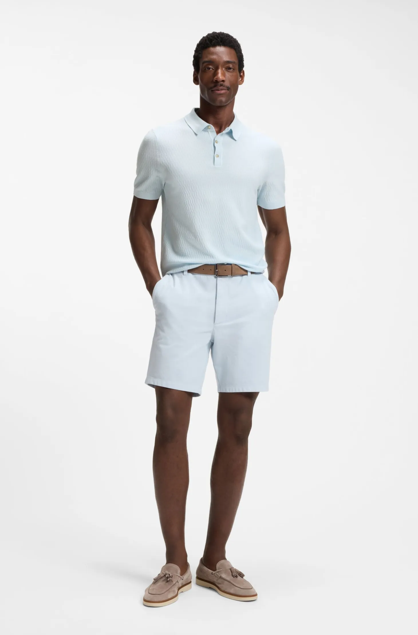 Regular-fit knit polo in structured fabric