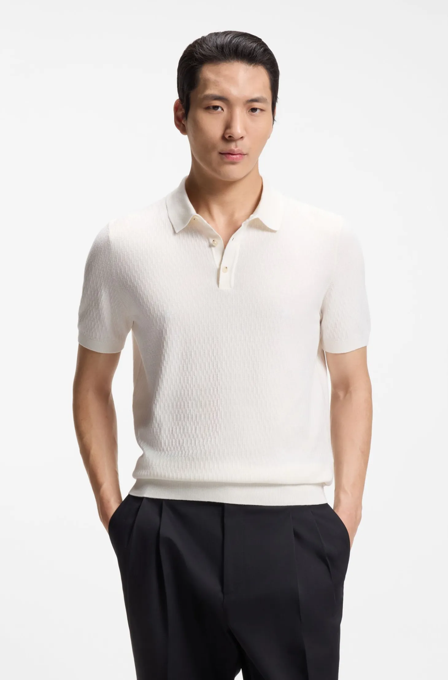 Regular-fit knit polo in structured fabric