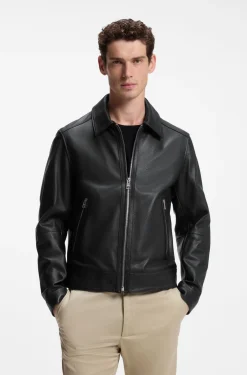 Regular-fit leather jacket with zip closure