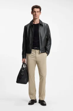 Regular-fit leather jacket with zip closure