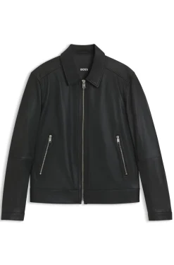 Regular-fit leather jacket with zip closure