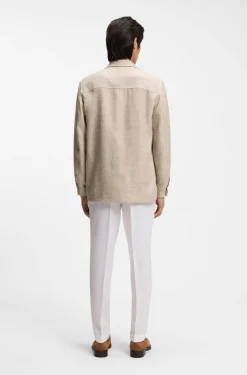 Regular-fit overshirt in virgin wool, silk and linen