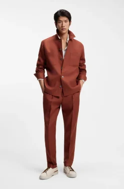 Regular-fit overshirt in wrinkle-resistant linen