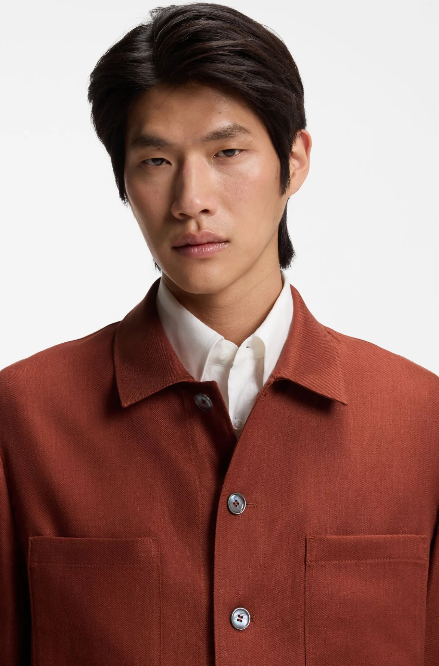 Regular-fit overshirt in wrinkle-resistant linen