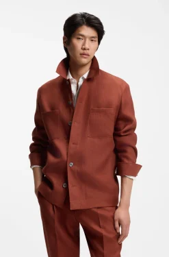 Regular-fit overshirt in wrinkle-resistant linen
