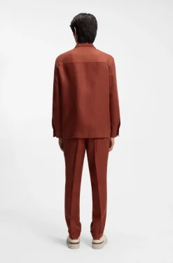 Regular-fit overshirt in wrinkle-resistant linen